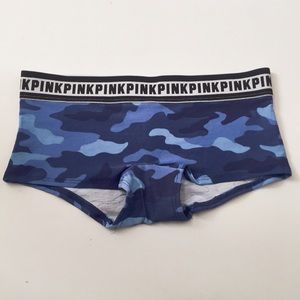 VS Pink logo waist blue Camo Boyshort panty
